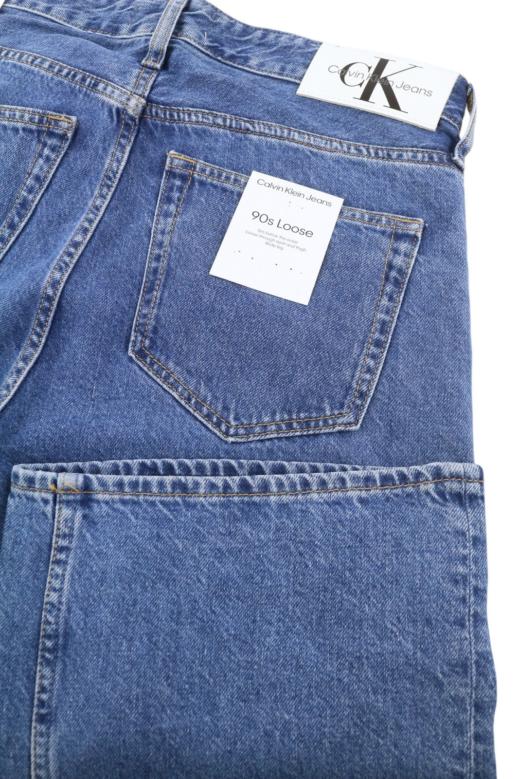 CALVIN KLEIN 90-ųjų laisvi krovininiai vyriški džinsai W30 mėlyni džinsai su užtrauktuku, laisvalaikio stiliumi 