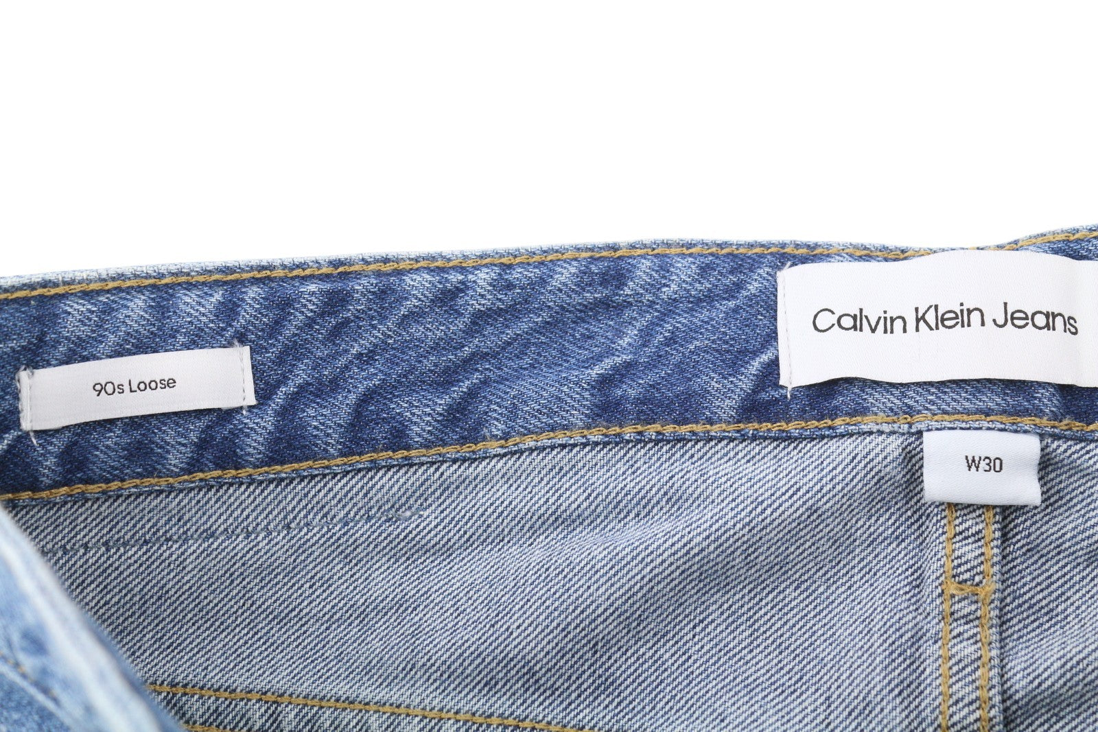 CALVIN KLEIN 90-ųjų laisvi krovininiai vyriški džinsai W30 mėlyni džinsai su užtrauktuku, laisvalaikio stiliumi 