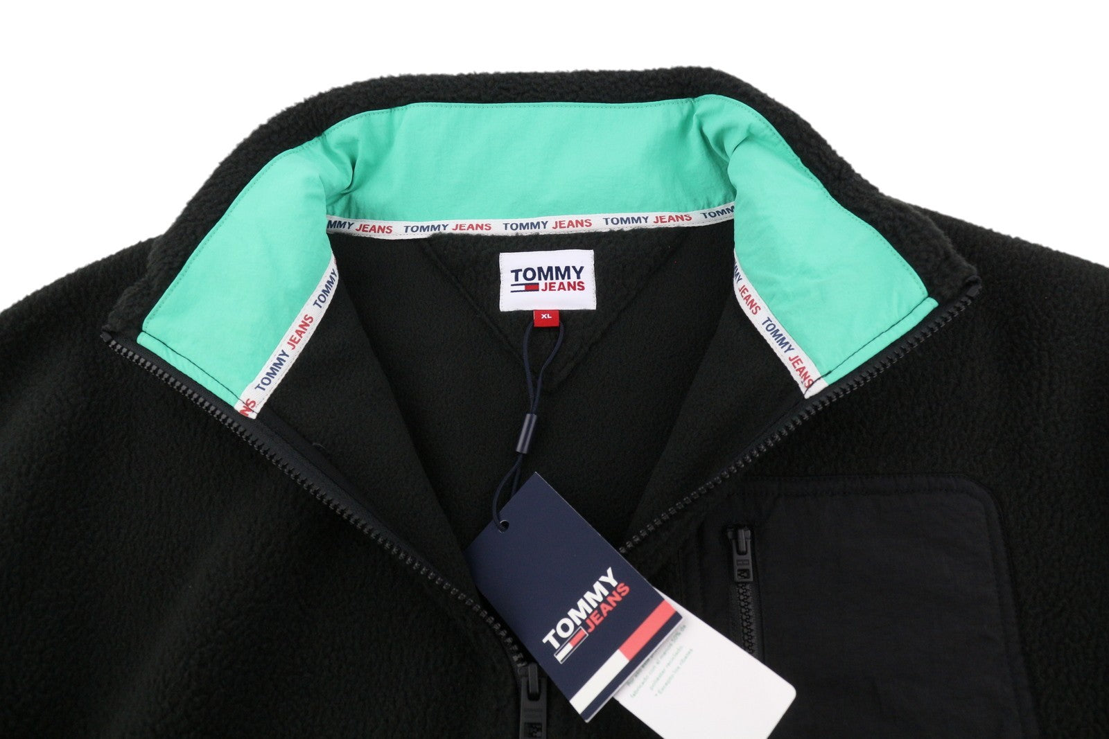 TOMMY HILFIGER Tjm Polar Zip vyriškas megztinis su XL dydžio juodu pūkuotu flisu, dideliu užtrauktuku 