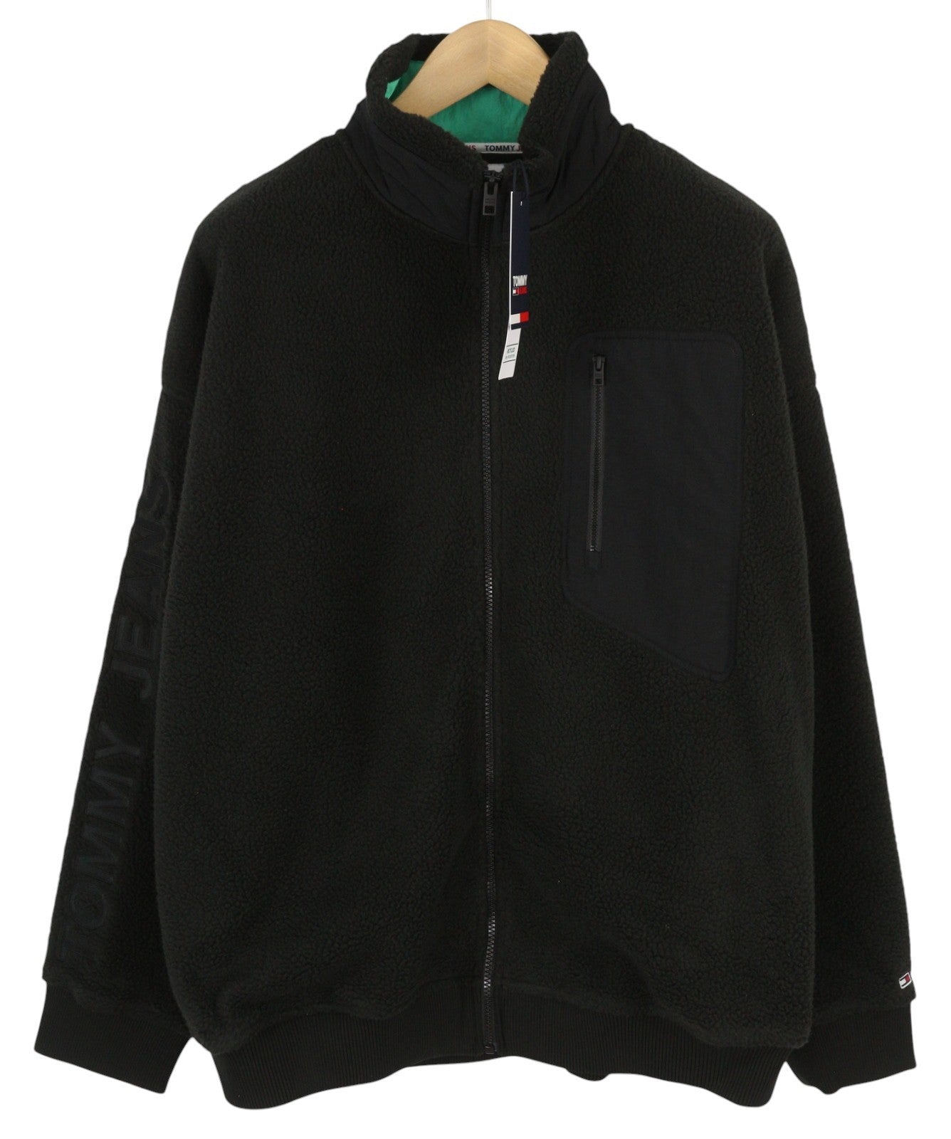 TOMMY HILFIGER Tjm Polar Zip vyriškas megztinis su XL dydžio juodu pūkuotu flisu, dideliu užtrauktuku 