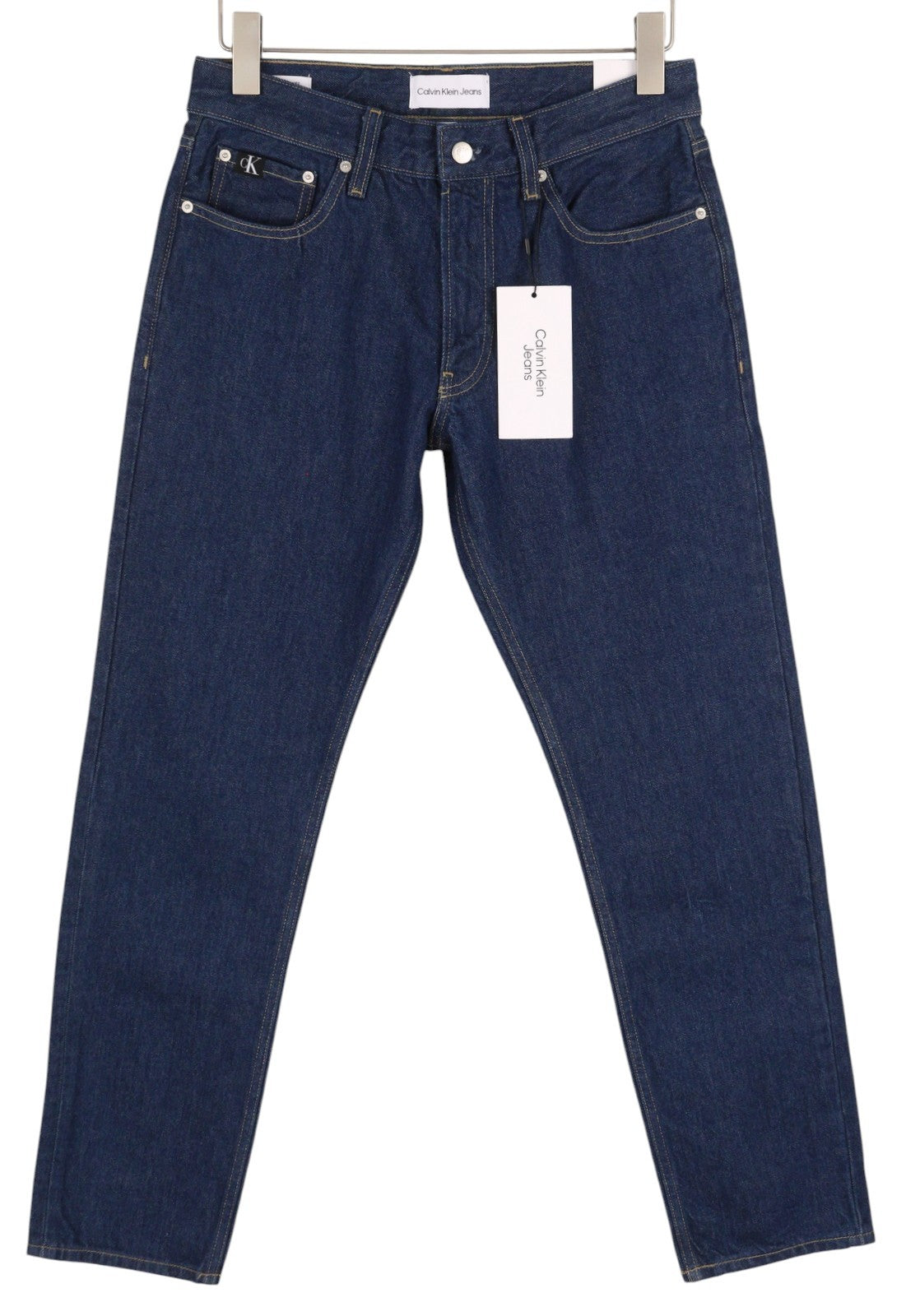 CALVIN KLEIN Authentic Straight Men Jeans W29/L32 Dark Blue Zip Fly Logo Denim 