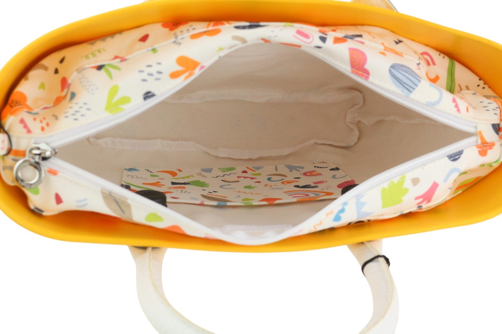 O BAG Mini moteriškas krepšys OS geltonas dvigubomis rankenomis užtrauktuku viduje laisvalaikio kvadratinis 