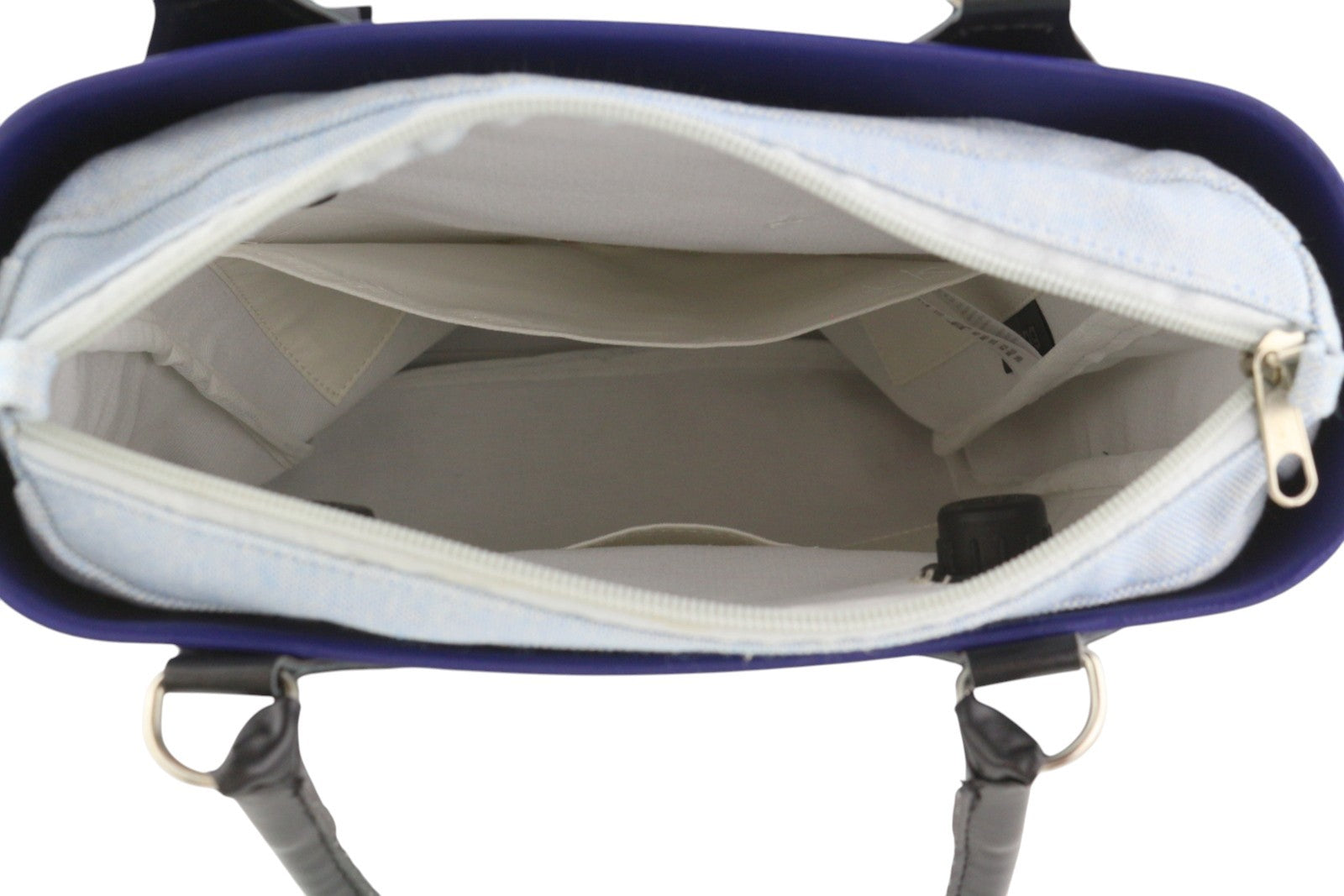 O BAG Chic moteriškas krepšys OS mėlynas dvigubomis rankenomis vidinis krepšys su kvadratiniu logotipu 