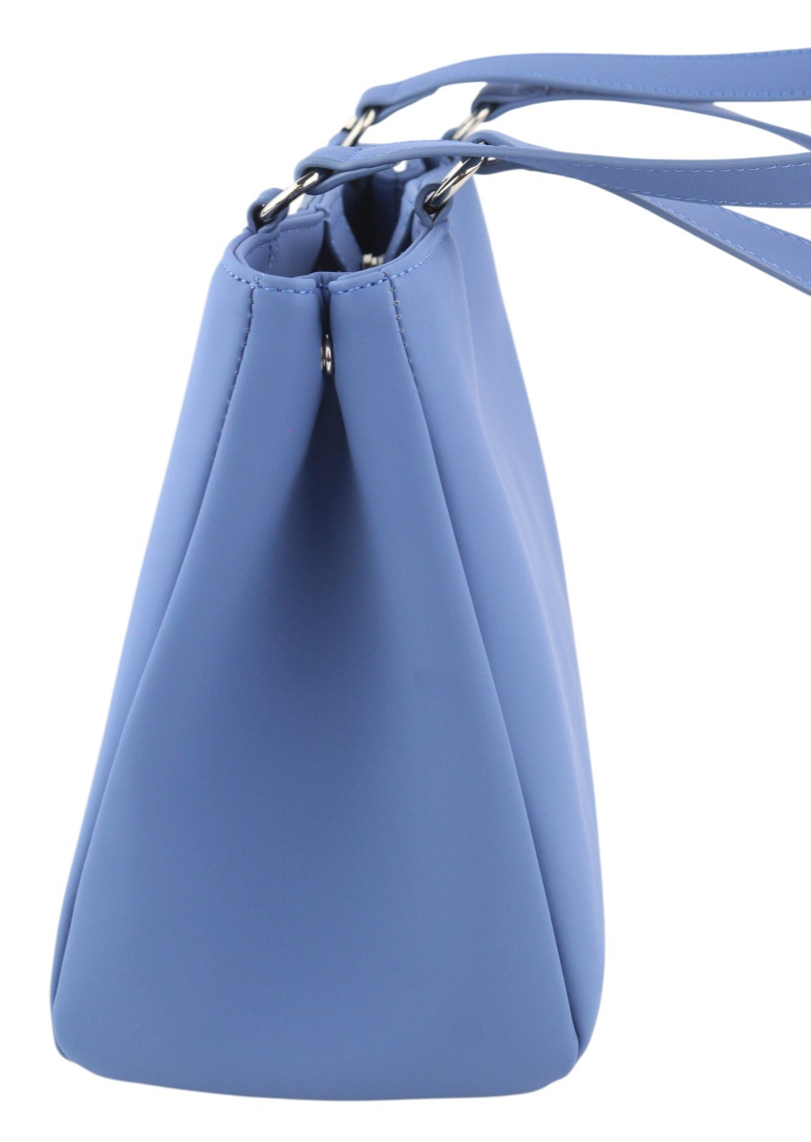 O BAG Vienna moteriškas krepšys su mėlynomis dvigubomis rankenomis, užsegimu, pamušalu ir logotipu bei kvadratiniais pamušalais. 