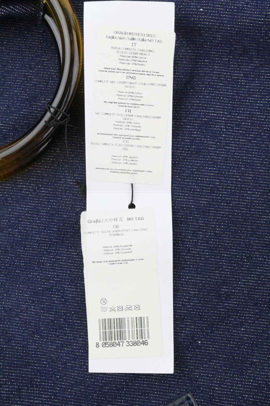O BAG Rings džinsinis moteriškas krepšys OS tamsiai mėlynas apvalios rankenos pirkinių krepšys laisvalaikiui 