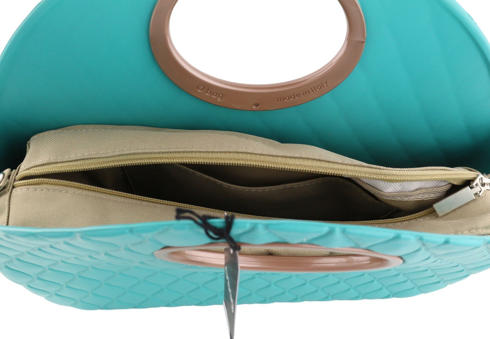 O BAG Moteriškas krepšys Moterims OS Mėlynas Tekstūruotas Dygsniuotas Rankenėlė su Apvalia Rankena Logotipu Vidinis Krepšys 