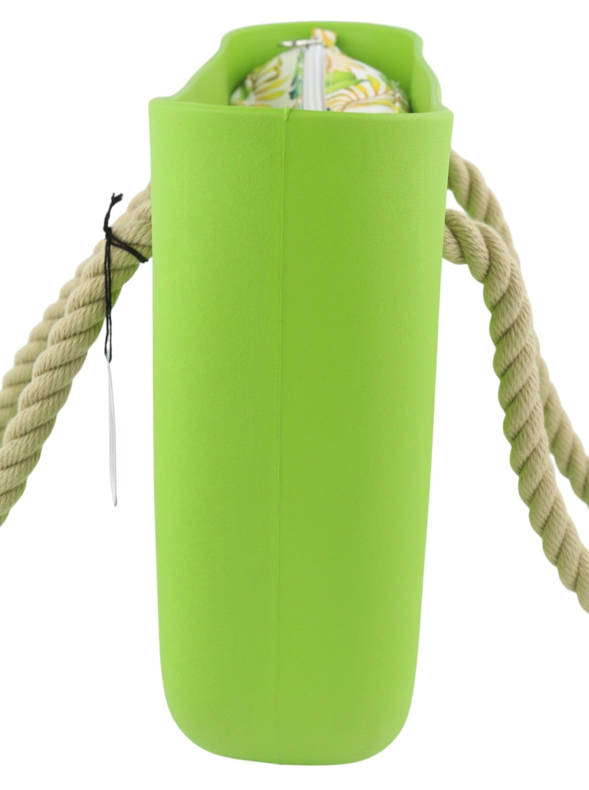 O BAG Mini moteriškas krepšys OS ryškiai žalias su dviem rankenomis, užtrauktuku viduje, logotipu, kvadratinis 