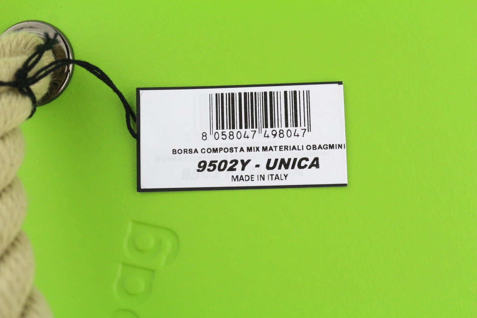 O BAG Mini moteriškas krepšys OS ryškiai žalias su dviem rankenomis, užtrauktuku viduje, logotipu, kvadratinis 