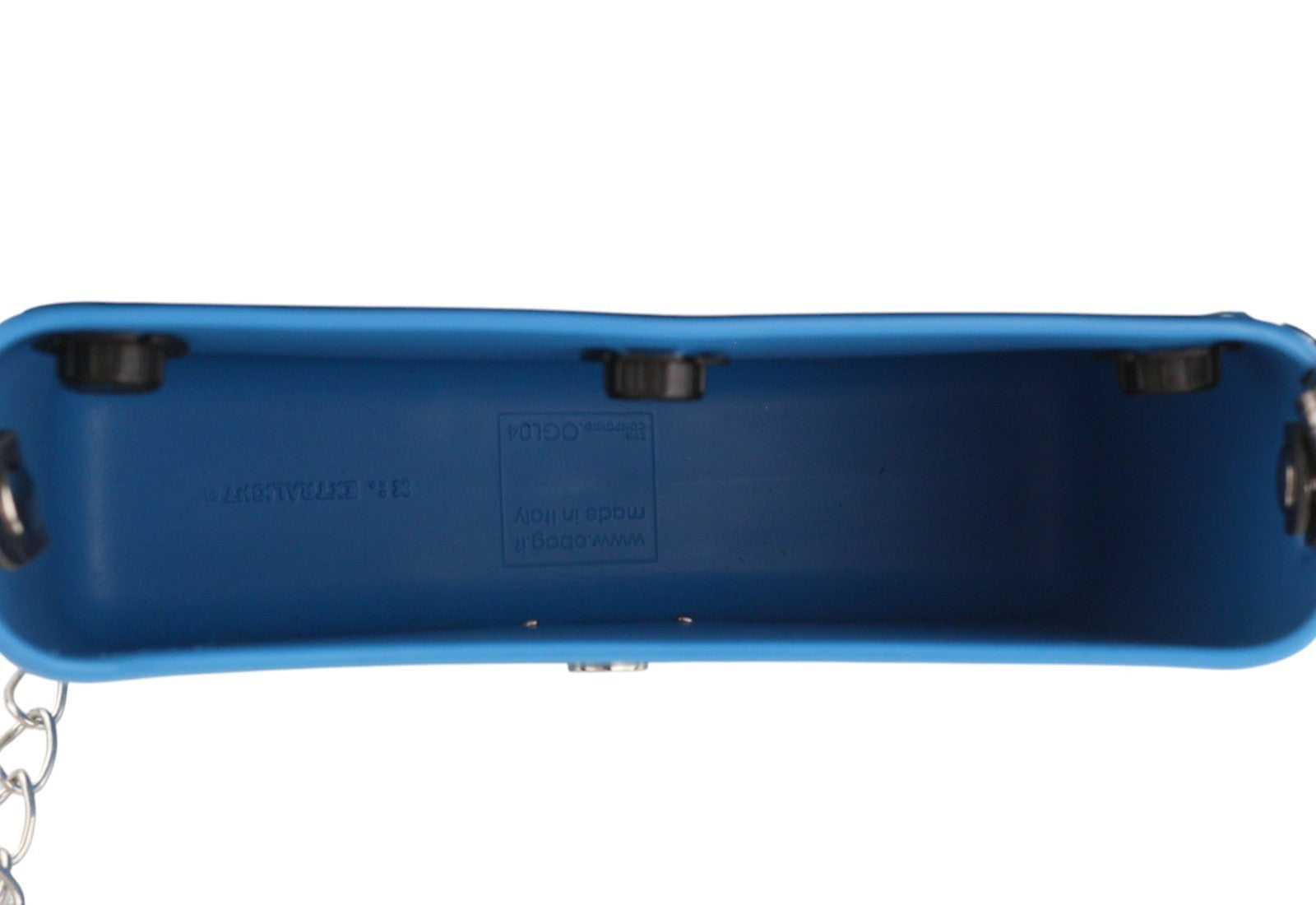 O BAG Glam moteriška rankinė OS mėlyna džinsinio audinio įdėklu su metaline grandinėle, užsegimu per petį 