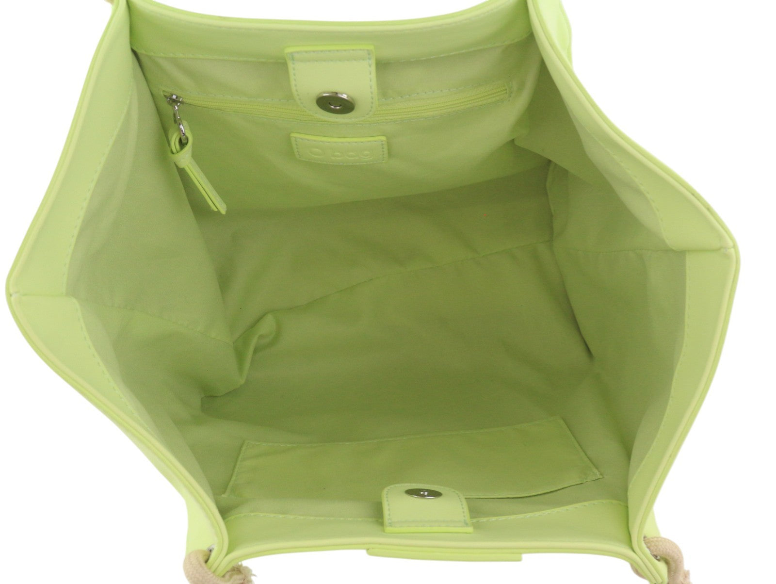 O BAG California moteriškas krepšys OS šviesiai žalias su dvigubomis rankenomis, trapecijos formos pirkinių krepšys 