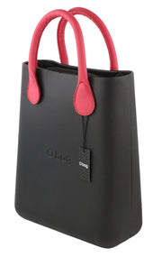 O BAG Chic moteriškas krepšys OS juodas su dviem rankenomis, mini rankinukas su kvadratiniu logotipu 