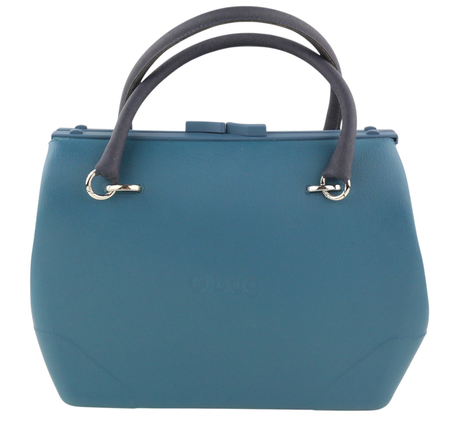 O BAG Doc moteriškas krepšys OS mėlynas su dvigubomis rankenomis, Kiss Lock užsegimu, Doctor Type krepšys su logotipu 