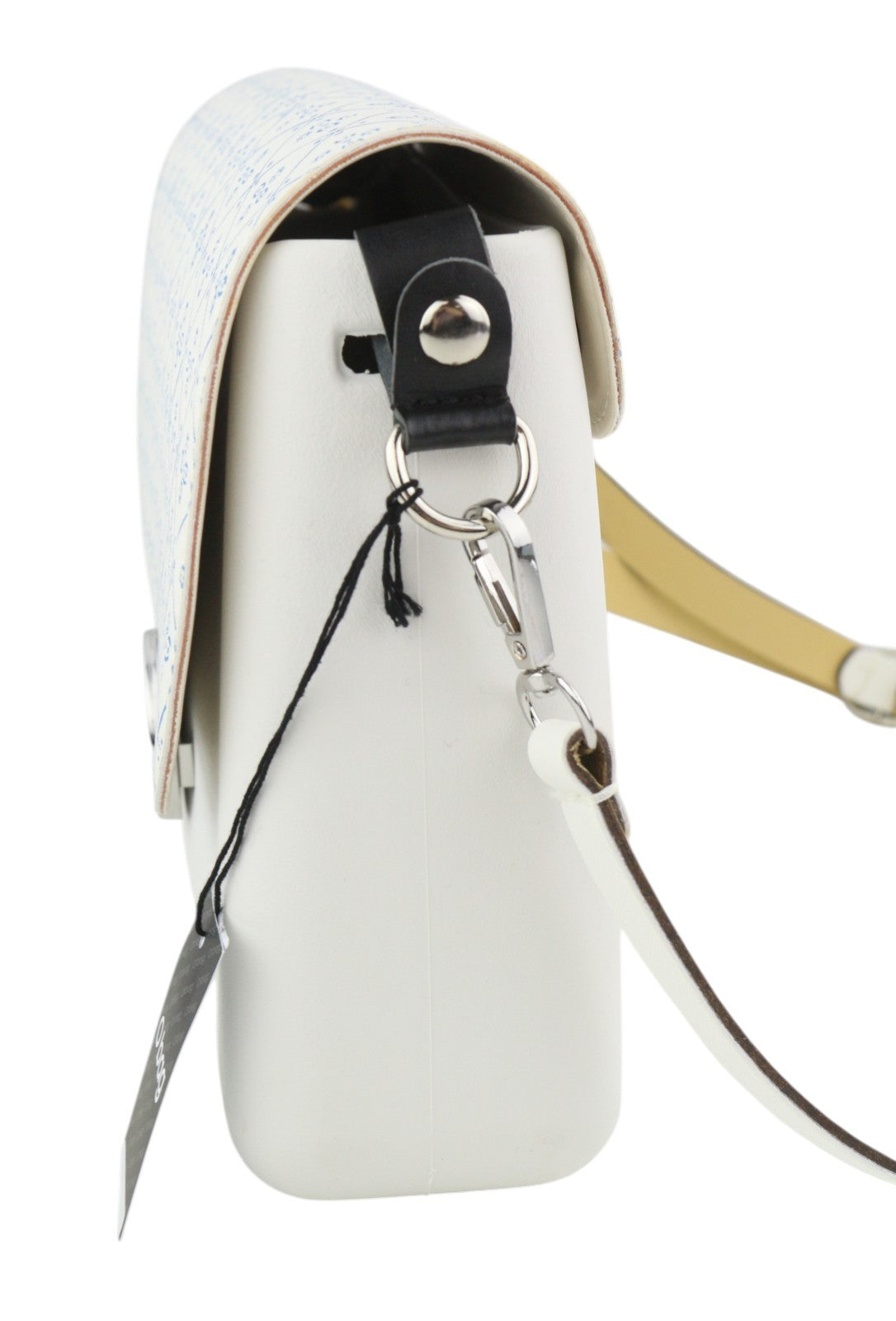 O BAG Glam moteriška rankinė OS balta raštuota reguliuojamo dirželio užsegimu su logotipu per petį 