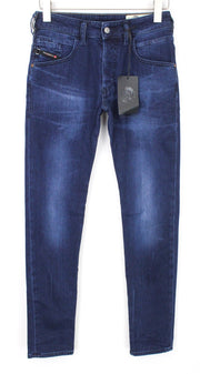 DIESEL D-Bazer 083AT vyriški tamsiai mėlyni džinsai W26/L32 siaurėjantys tamprūs džinsai su sagomis 