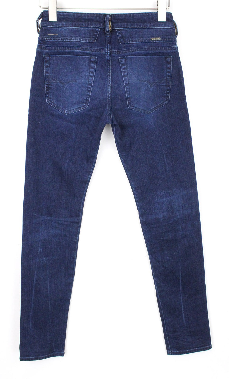 DIESEL D-Bazer 083AT vyriški tamsiai mėlyni džinsai W26/L32 siaurėjantys tamprūs džinsai su sagomis 