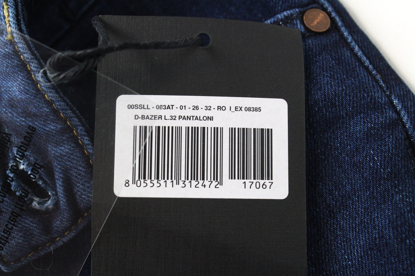 DIESEL D-Bazer 083AT vyriški tamsiai mėlyni džinsai W26/L32 siaurėjantys tamprūs džinsai su sagomis 