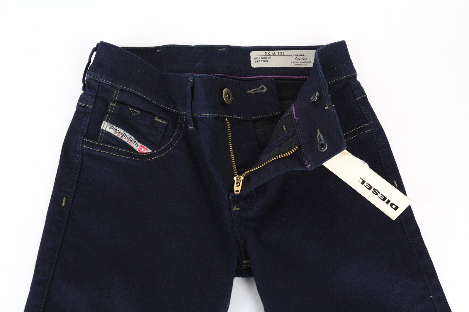 DIESEL Livier 0881B Women's Blue Jeans W24 Jegging Super Slim Stretch Cotton