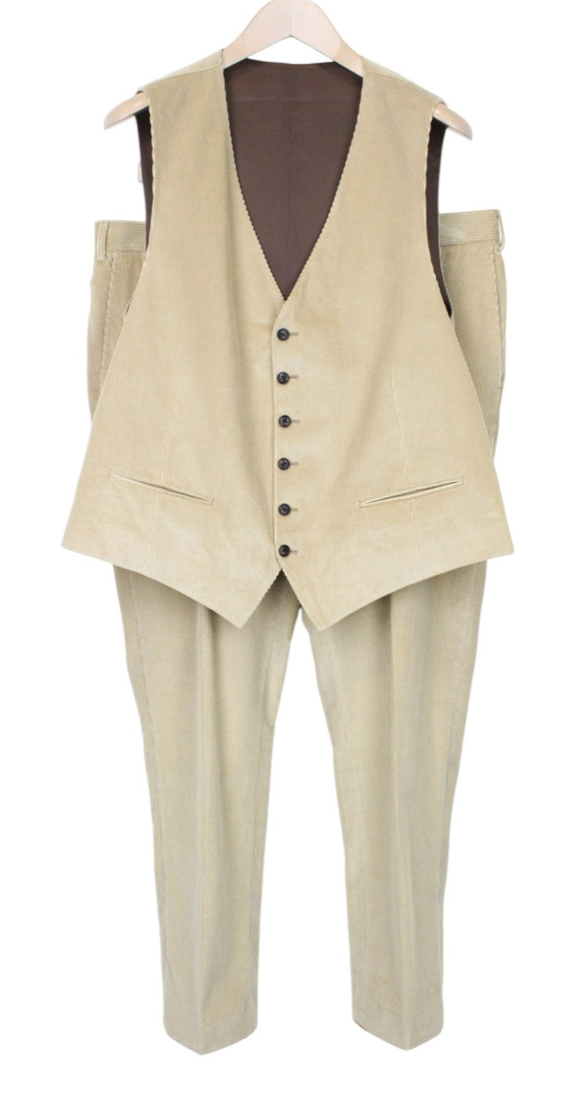 SUITSUPPLY Ferrara Men's Beige Cotton Corduroy Slim Suit UK46R Velvet 2 Piece