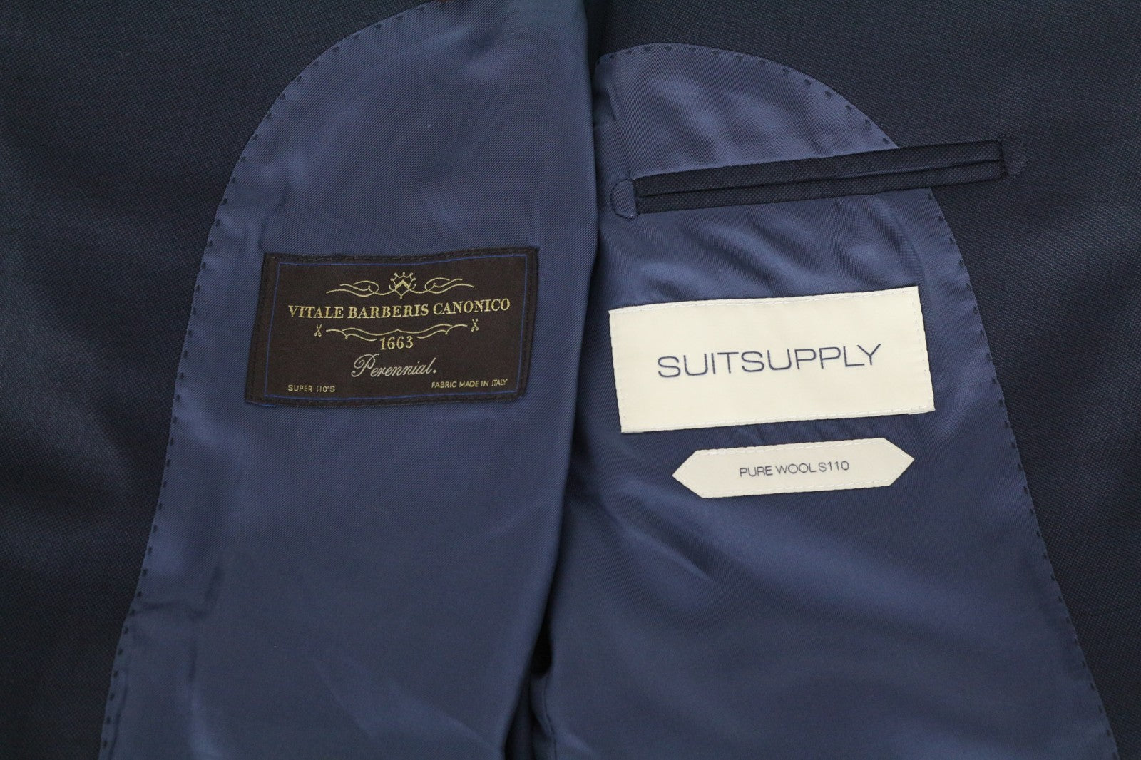 SUITSUPPLY Lazio Men's Blue Wool Slim Suit UK36R Classic Super 110's 2 Piece
