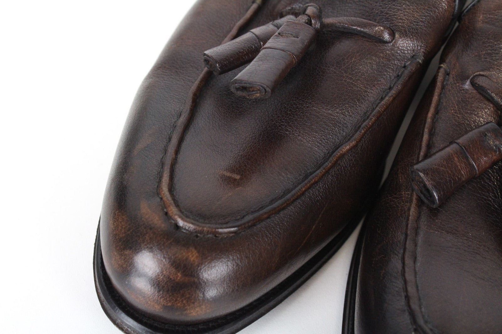 SUITSUPPLY vyriški tamsiai rudi mokasinai su kutais, EU44, užsegami oficialūs odiniai bateliai 