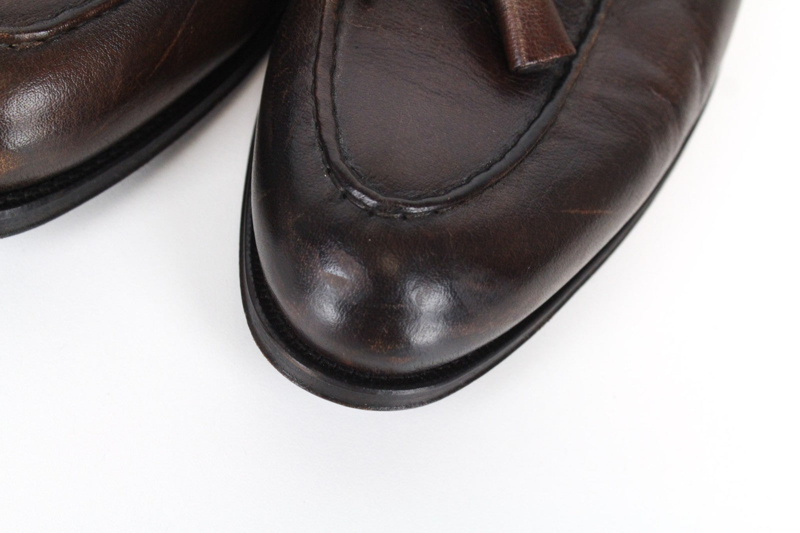 SUITSUPPLY vyriški tamsiai rudi mokasinai su kutais, EU44, užsegami oficialūs odiniai bateliai 