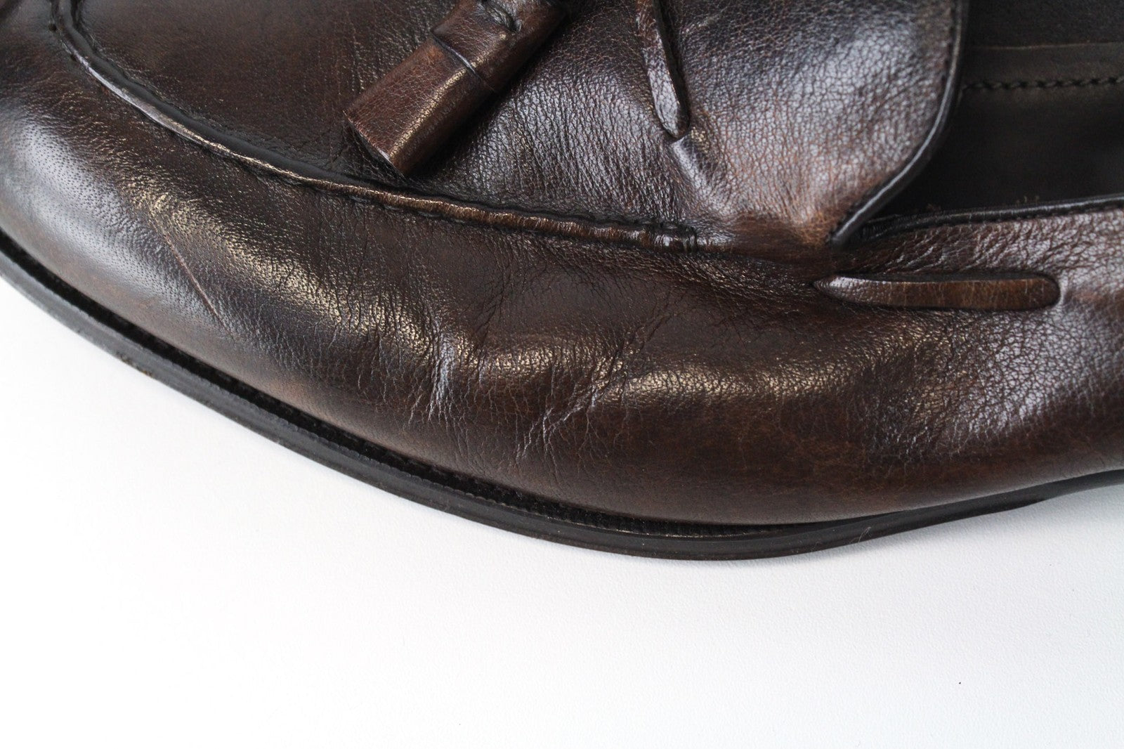 SUITSUPPLY vyriški tamsiai rudi mokasinai su kutais, EU44, užsegami oficialūs odiniai bateliai 