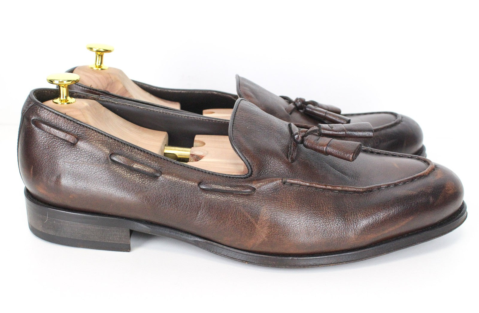 SUITSUPPLY vyriški tamsiai rudi mokasinai su kutais, EU44, užsegami oficialūs odiniai bateliai 