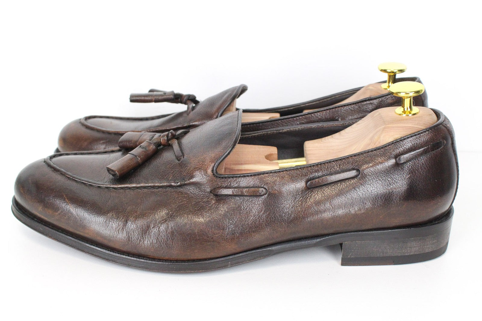 SUITSUPPLY vyriški tamsiai rudi mokasinai su kutais, EU44, užsegami oficialūs odiniai bateliai 