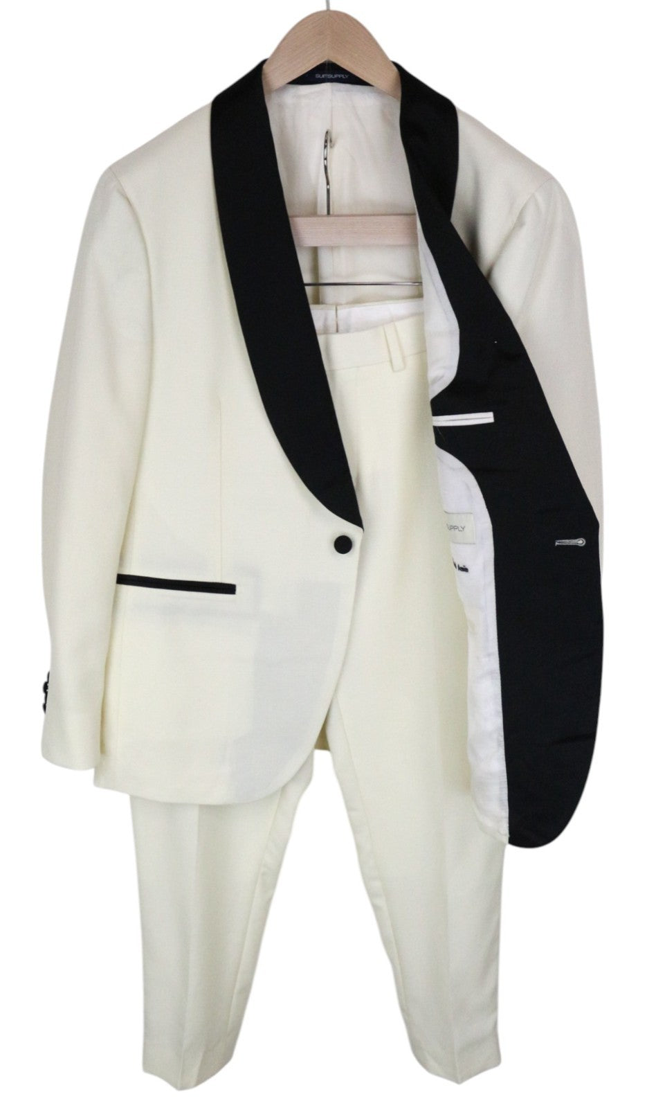 SUITSUPPLY La Spalla Men's Tux Suit UK42S Off-White Black Wool Formal 2 Piece