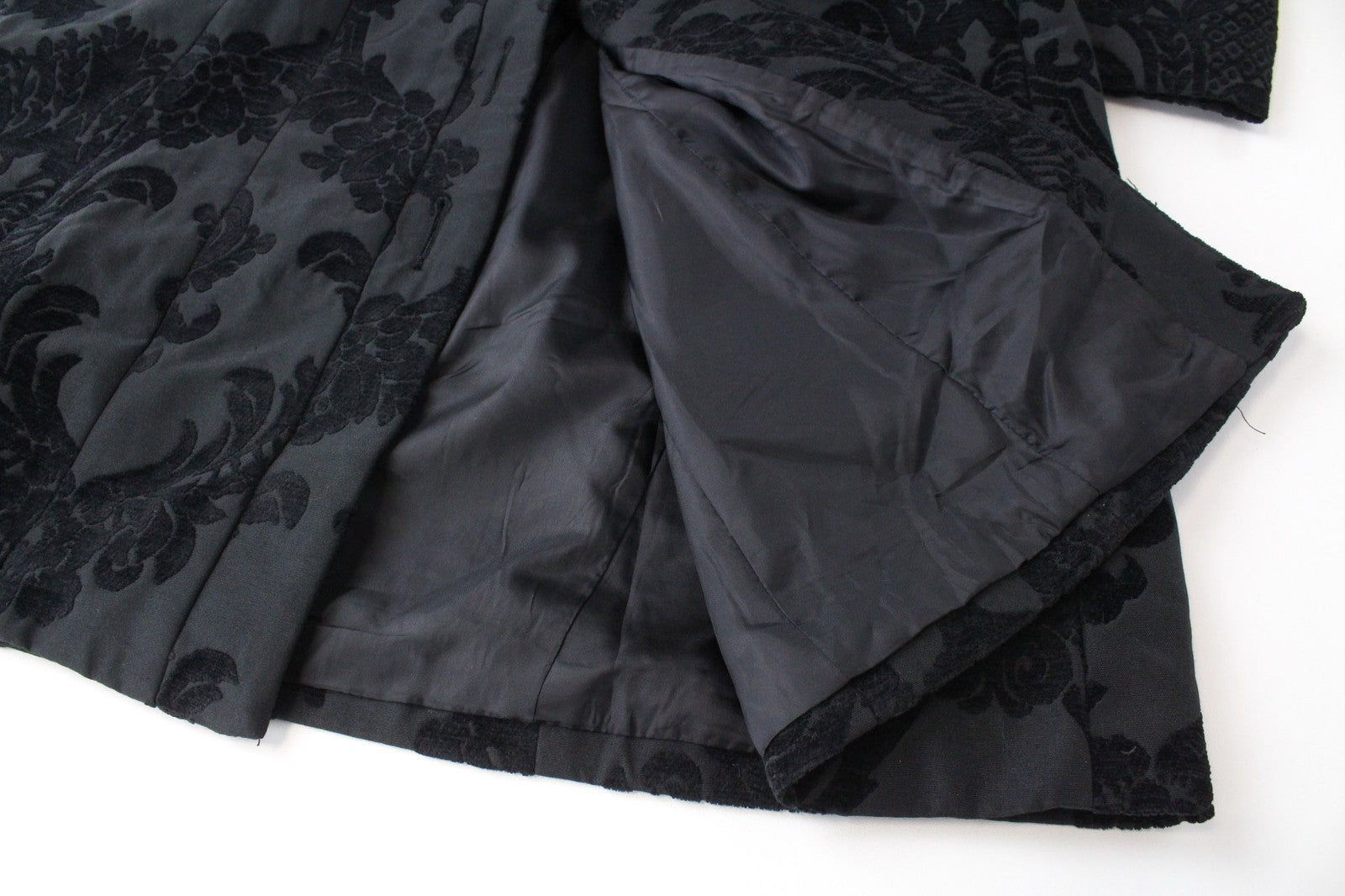 DESIGUAL Dable moteriškas juodas paltas EU38 žakardo dizainerio vidutinio ilgio raštuotas 