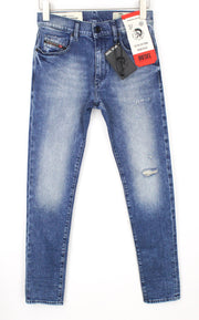 DIESEL D-Strukt 081AQ vyriški mėlyni džinsai su dirbtiniu gobtuvu, W27/L32 berniukams, siaurėjantys 