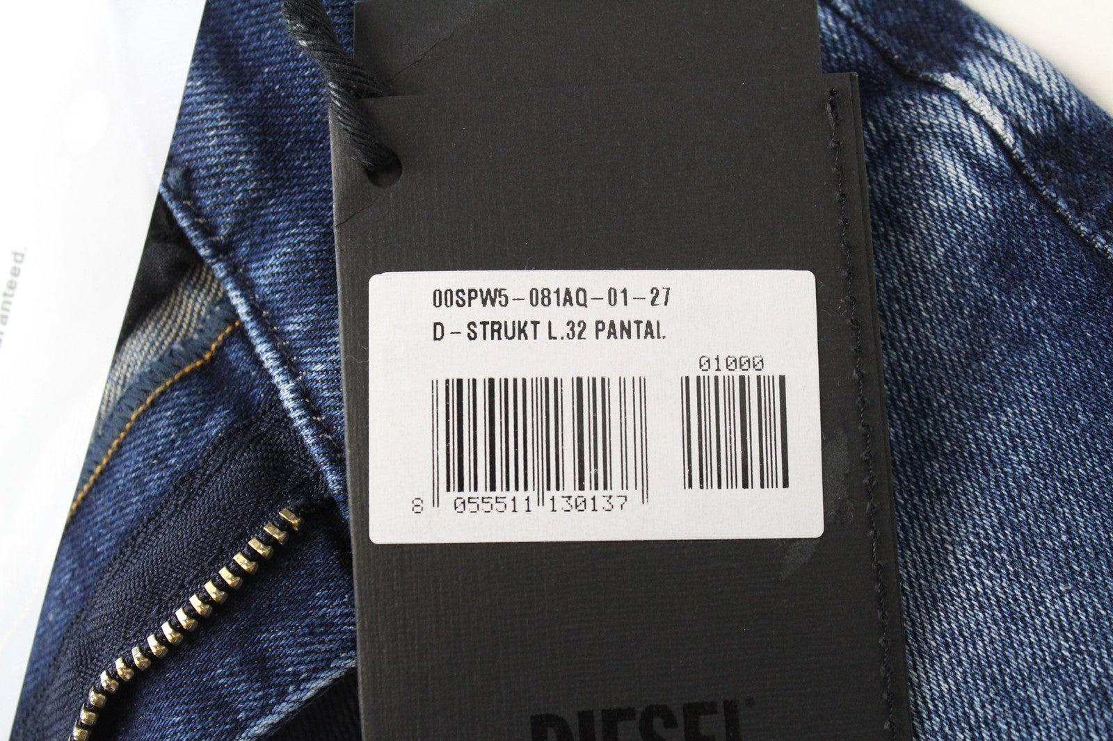 DIESEL D-Strukt 081AQ vyriški mėlyni džinsai su dirbtiniu gobtuvu, W27/L32 berniukams, siaurėjantys 