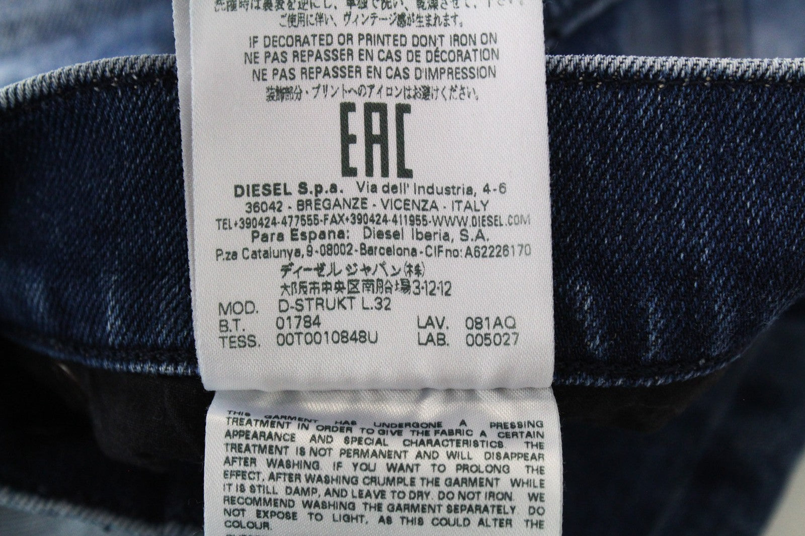 DIESEL D-Strukt 081AQ vyriški mėlyni džinsai su dirbtiniu gobtuvu, W27/L32 berniukams, siaurėjantys 