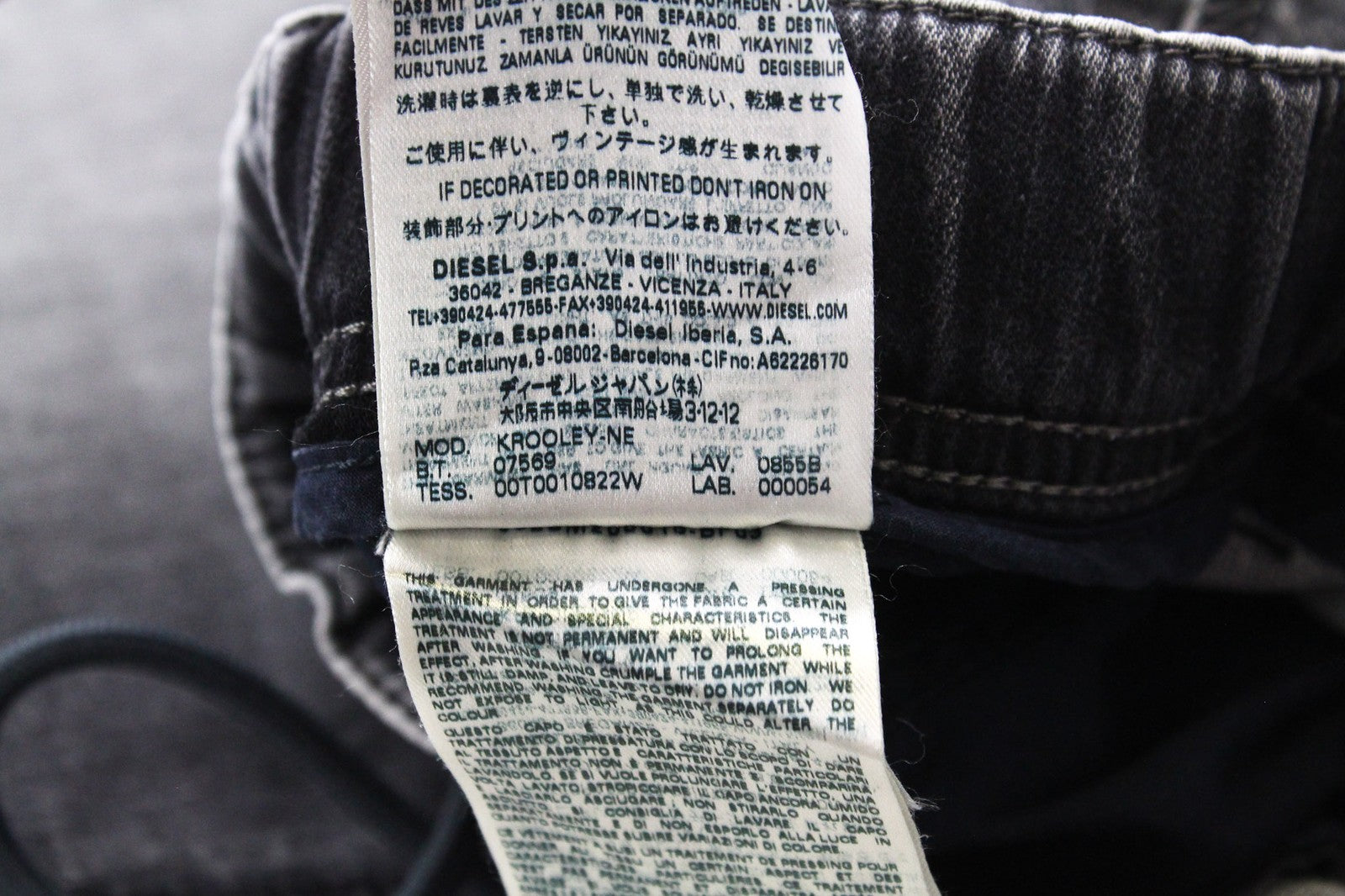 DIESEL Krooley-NE 0855B Men's Grey Slim Jogg Sweat Jeans W38 Carrot Stretch Fit