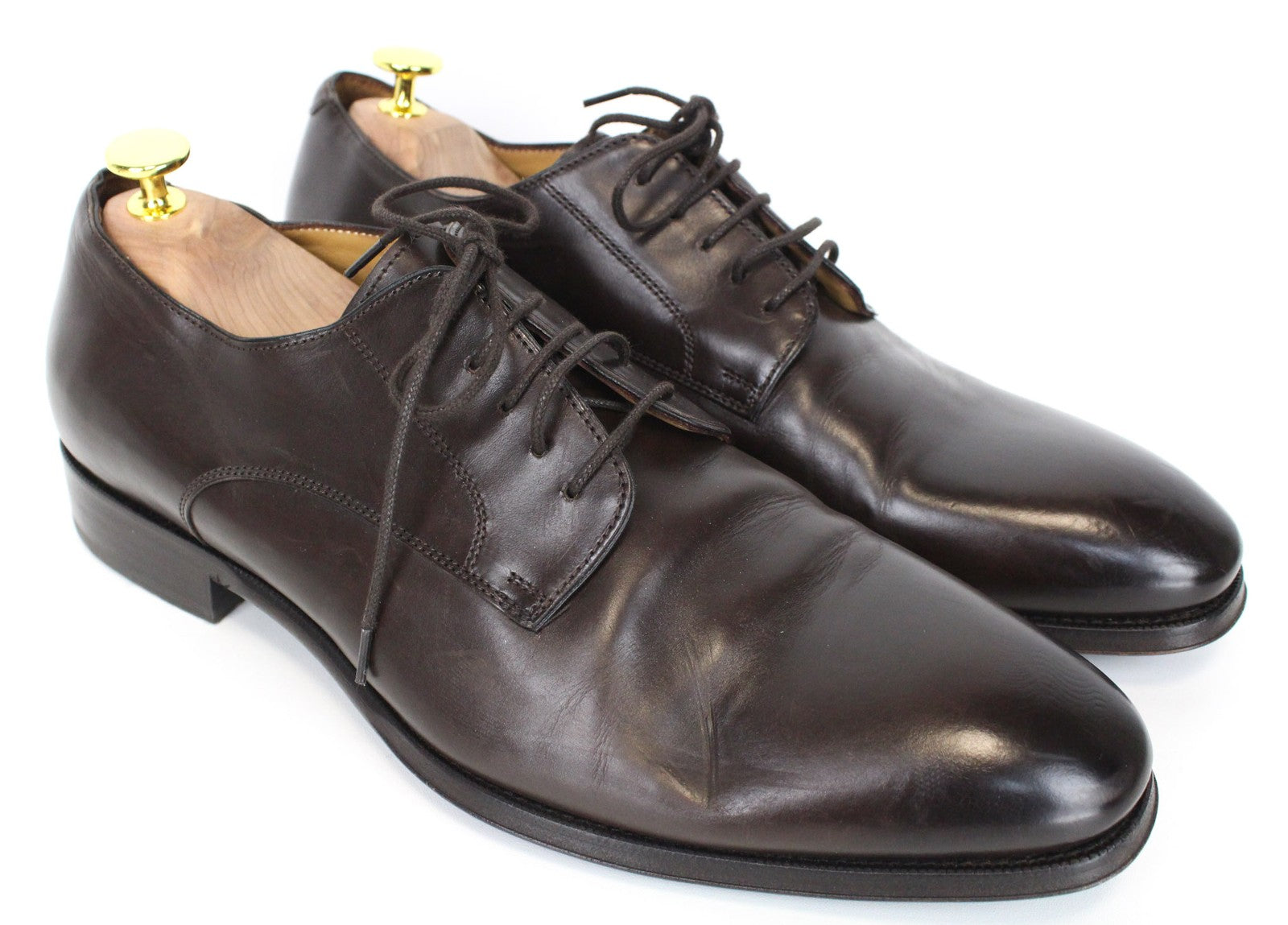 SUITSUPPLY vyriški klasikiniai rudi odiniai žemakulniai bateliai su raišteliais, EU44, oficialus stilius 