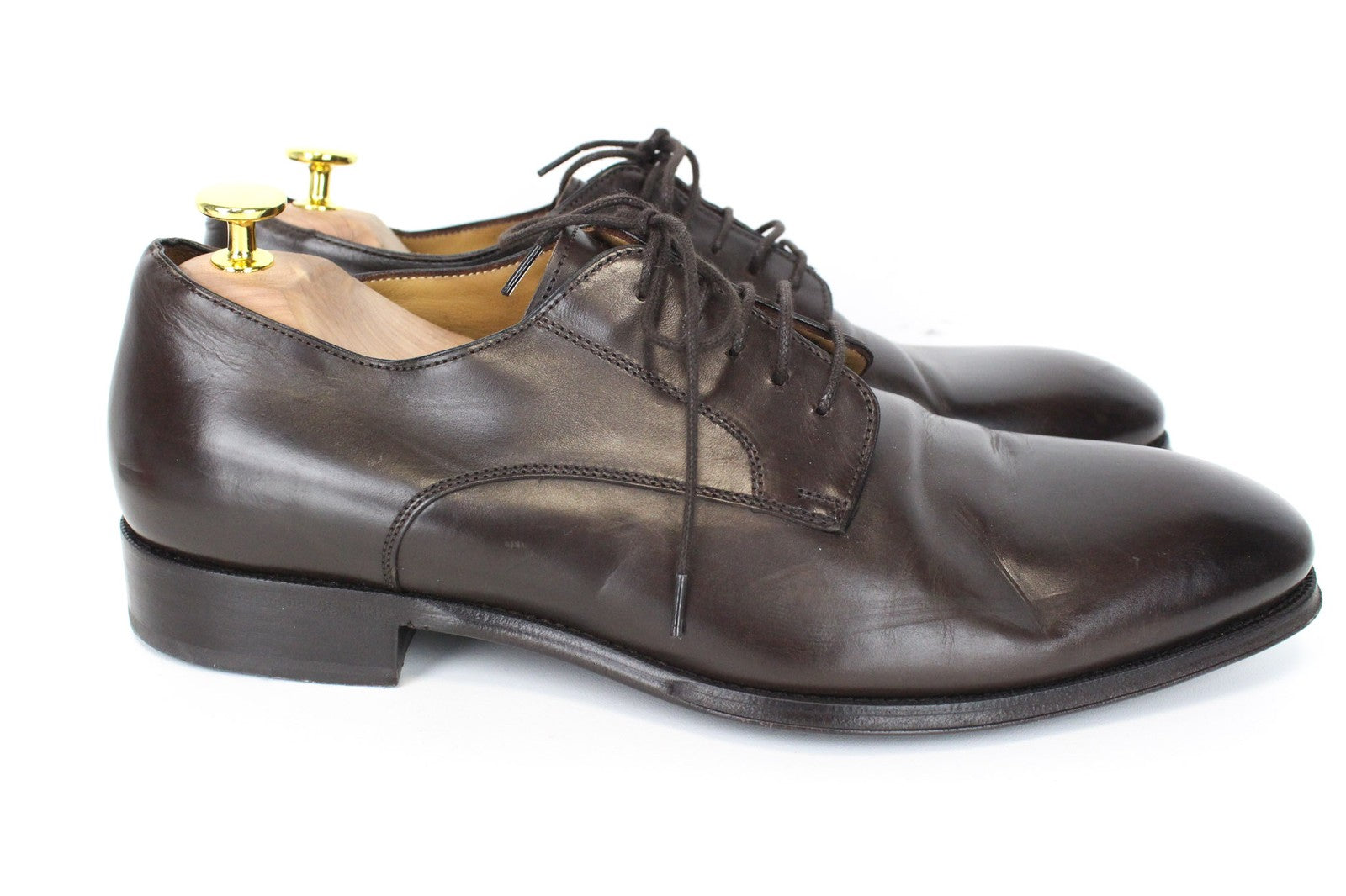 SUITSUPPLY vyriški klasikiniai rudi odiniai žemakulniai bateliai su raišteliais, EU44, oficialus stilius 