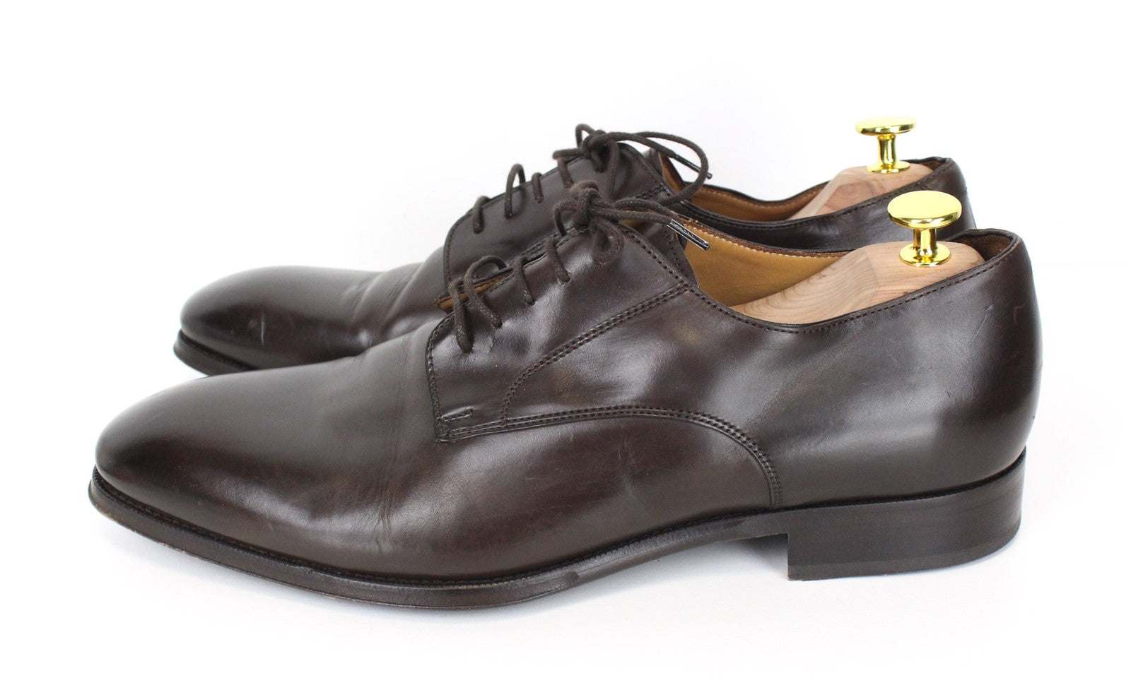 SUITSUPPLY vyriški klasikiniai rudi odiniai žemakulniai bateliai su raišteliais, EU44, oficialus stilius 