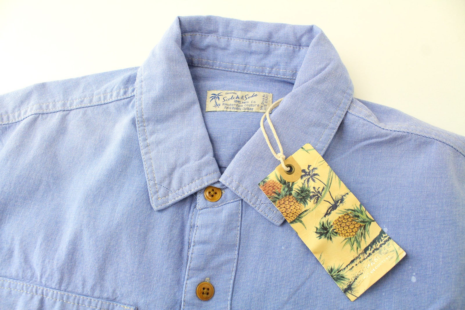 SCOTCH &amp; SODA vyriški šviesiai mėlyni melanžo spalvos medvilniniai marškiniai M, klasikiniai, dažyti, su sagomis 