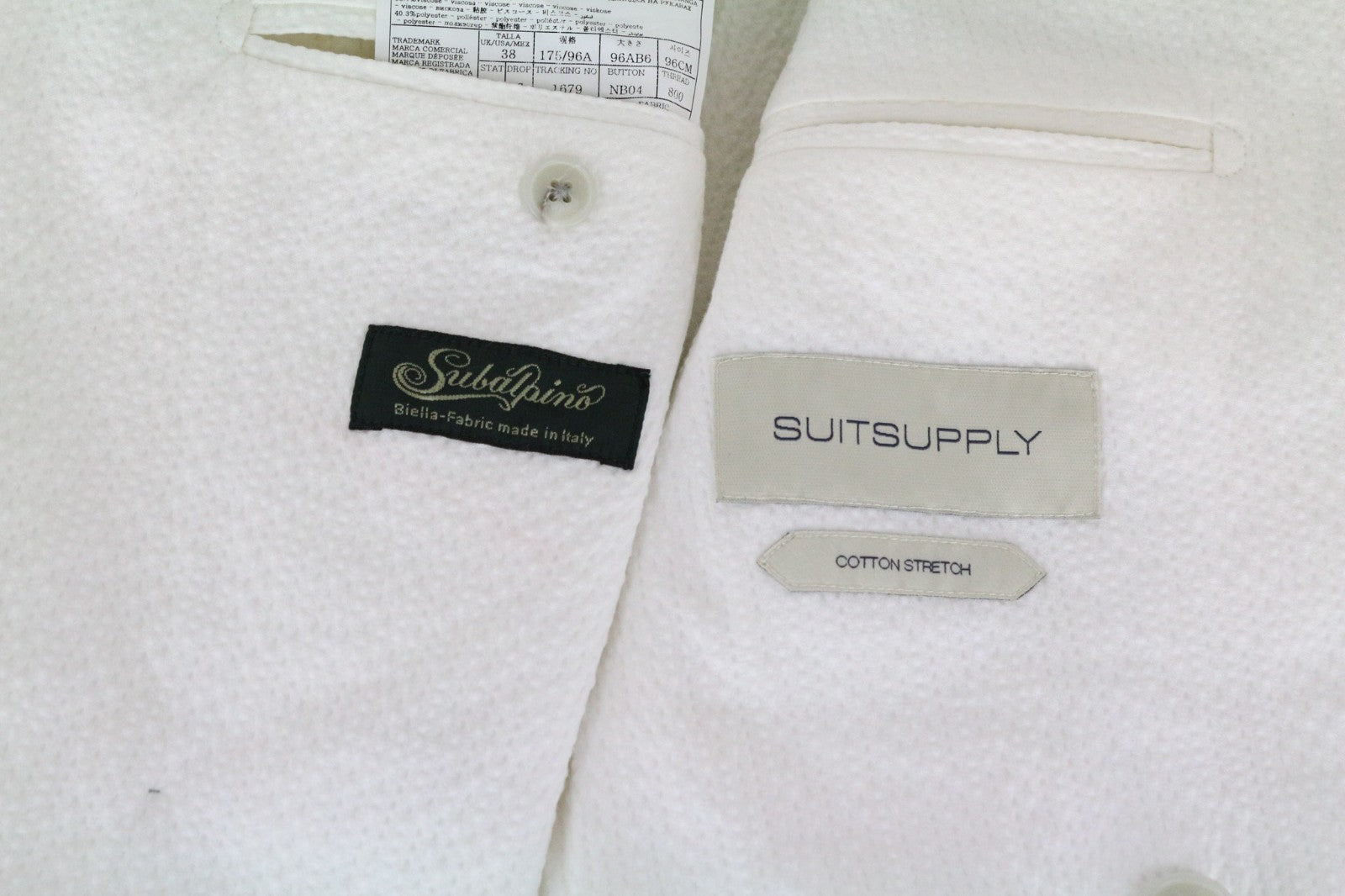 SUITSUPPLY Havana Men's Slim White Cotton Stretch Suit UK38R Double-Breast 2Pc