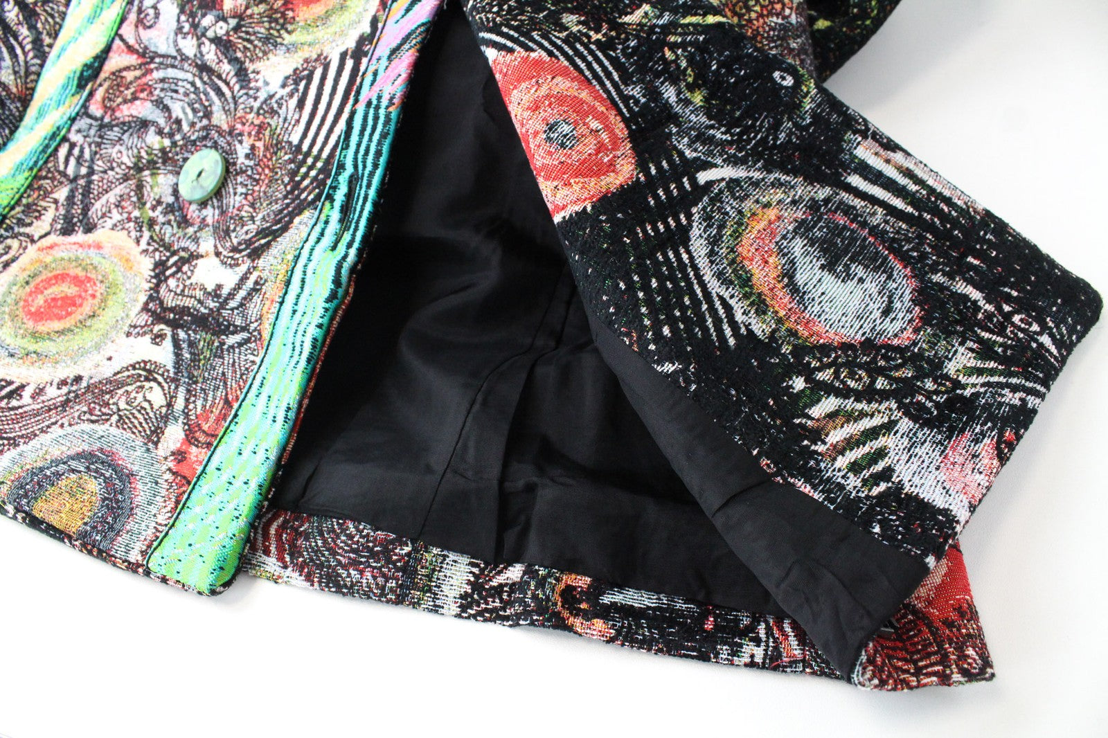 DESIGUAL Natalia Women's Black Coat EU38 Wool Mid-Length Embroidered Two-Row