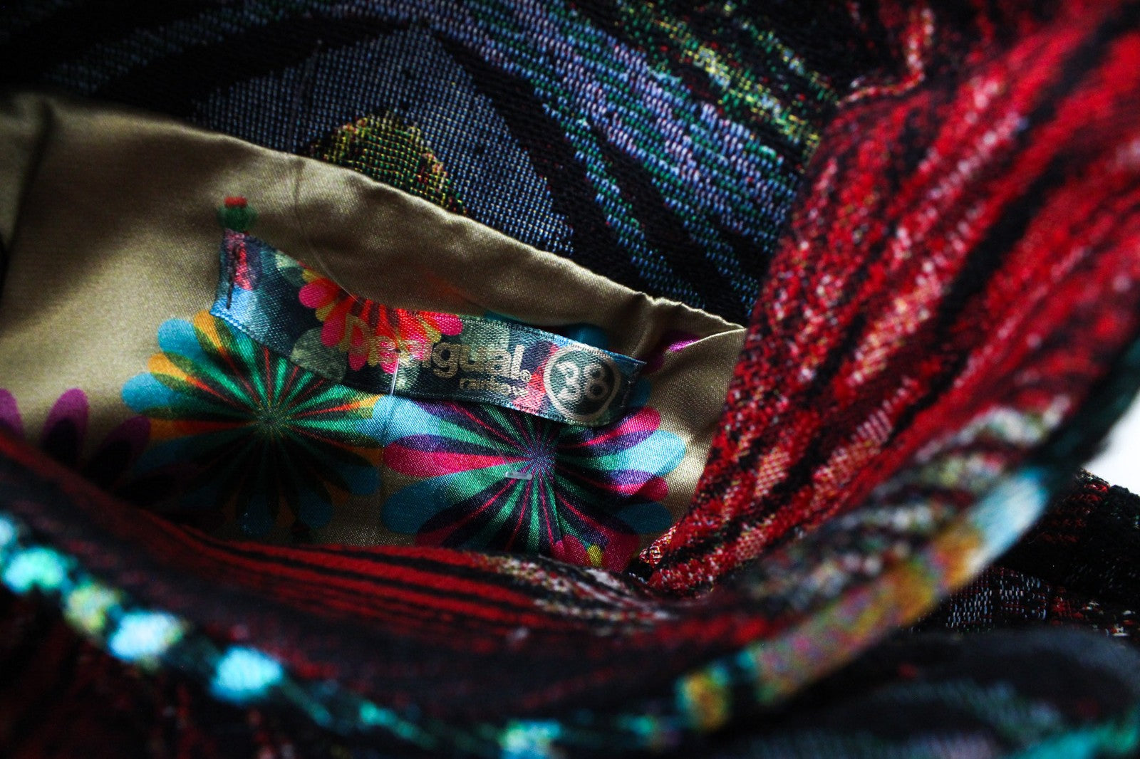 DESIGUAL Natalia Women's Black Coat EU38 Wool Mid-Length Embroidered Two-Row