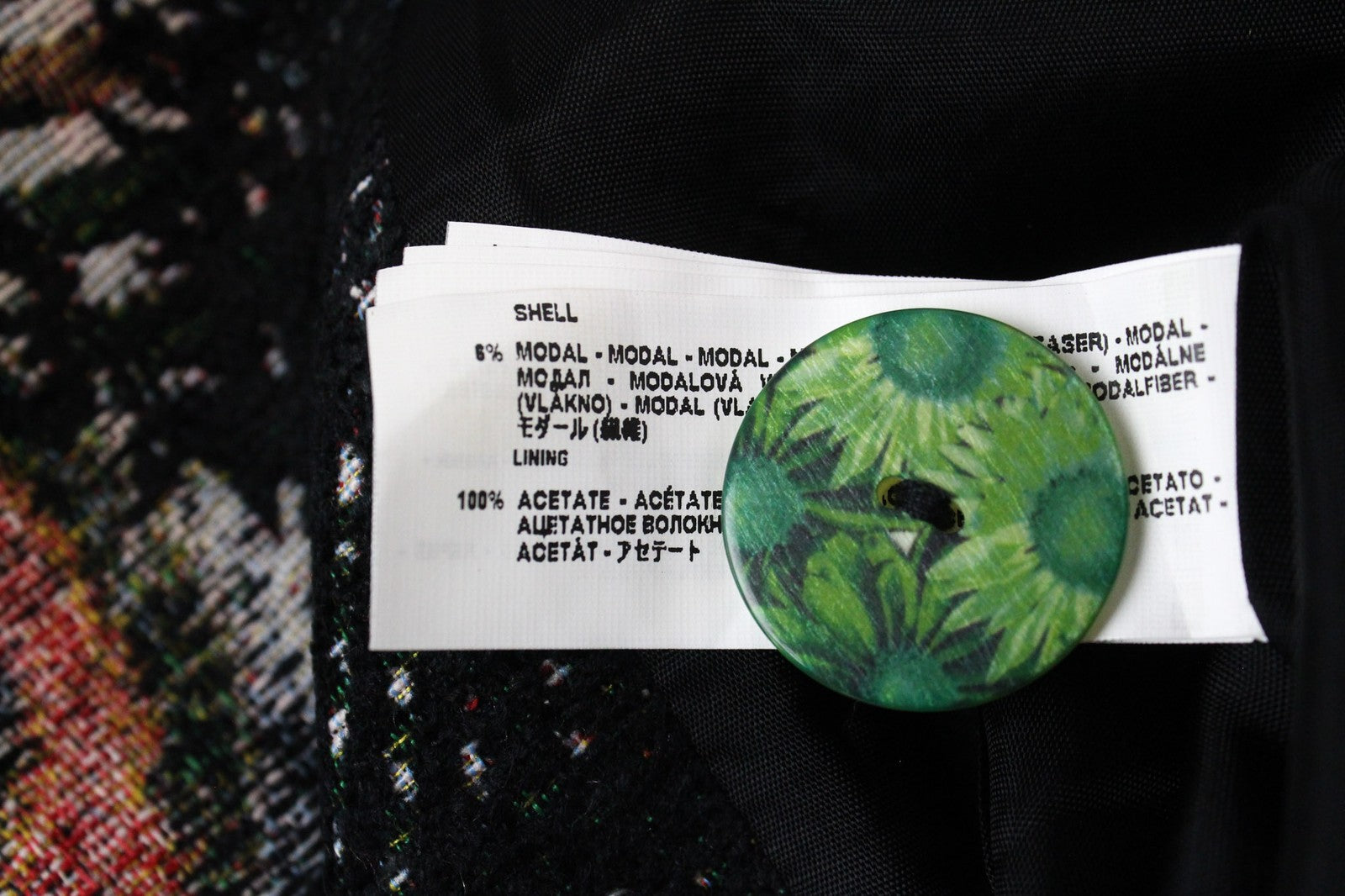 DESIGUAL Natalia Women's Black Coat EU38 Wool Mid-Length Embroidered Two-Row