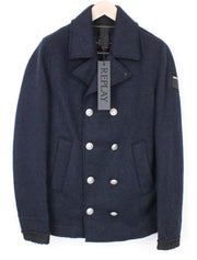 REPLAY Men's Navy XL Wool Blend Coat Classic Double-Breasted Notch Slim Lined