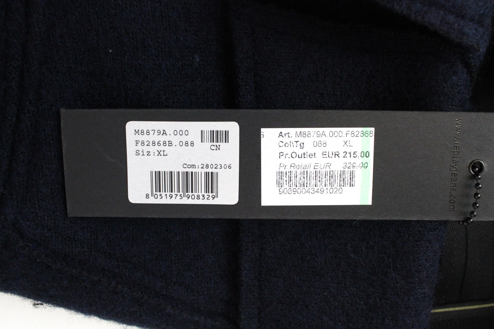 REPLAY Men's Navy XL Wool Blend Coat Classic Double-Breasted Notch Slim Lined