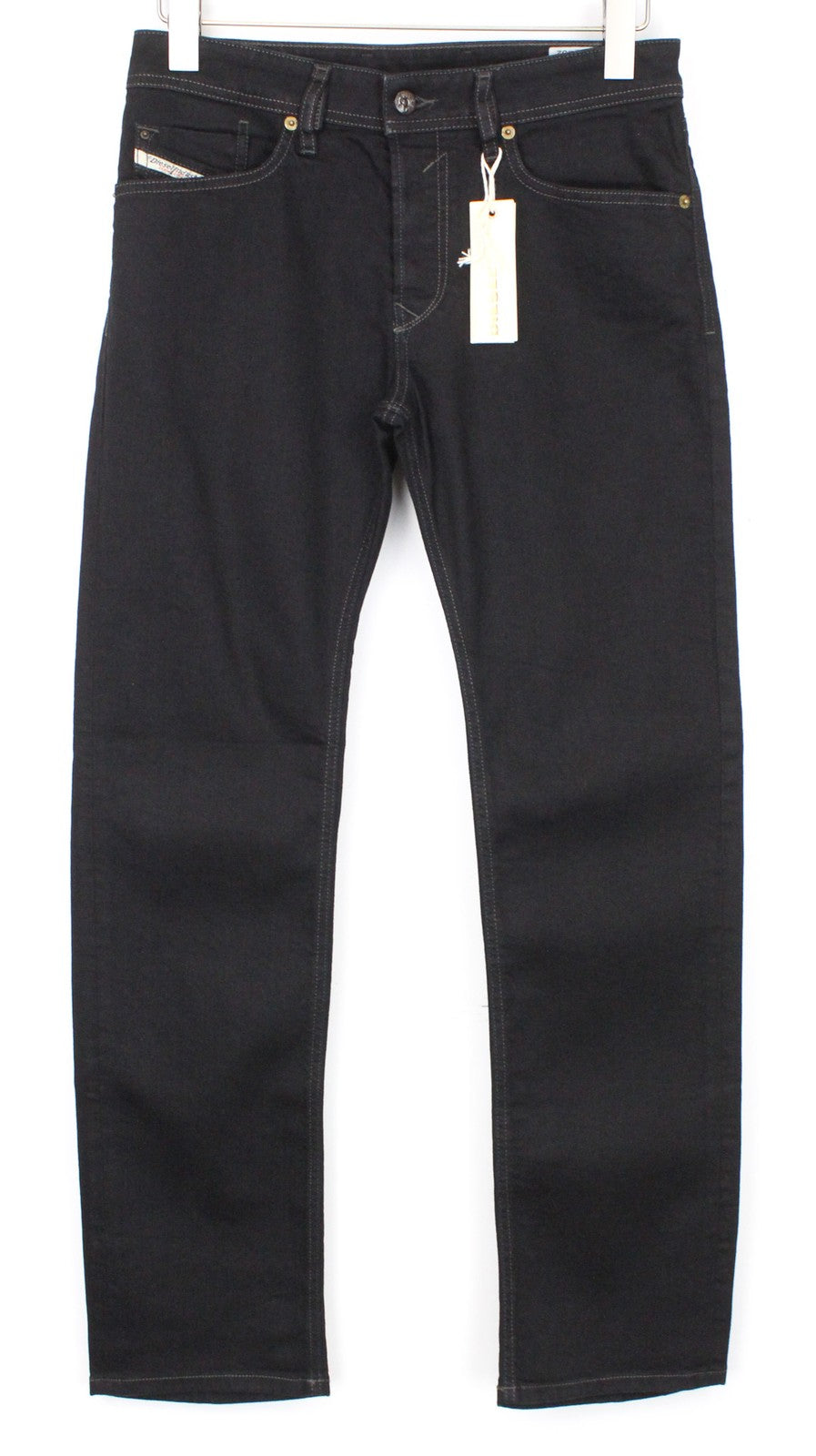 DIESEL Waykee 0886Z vyriški juodi tiesūs džinsai W27/L32 tamprūs su sagomis berniukams 