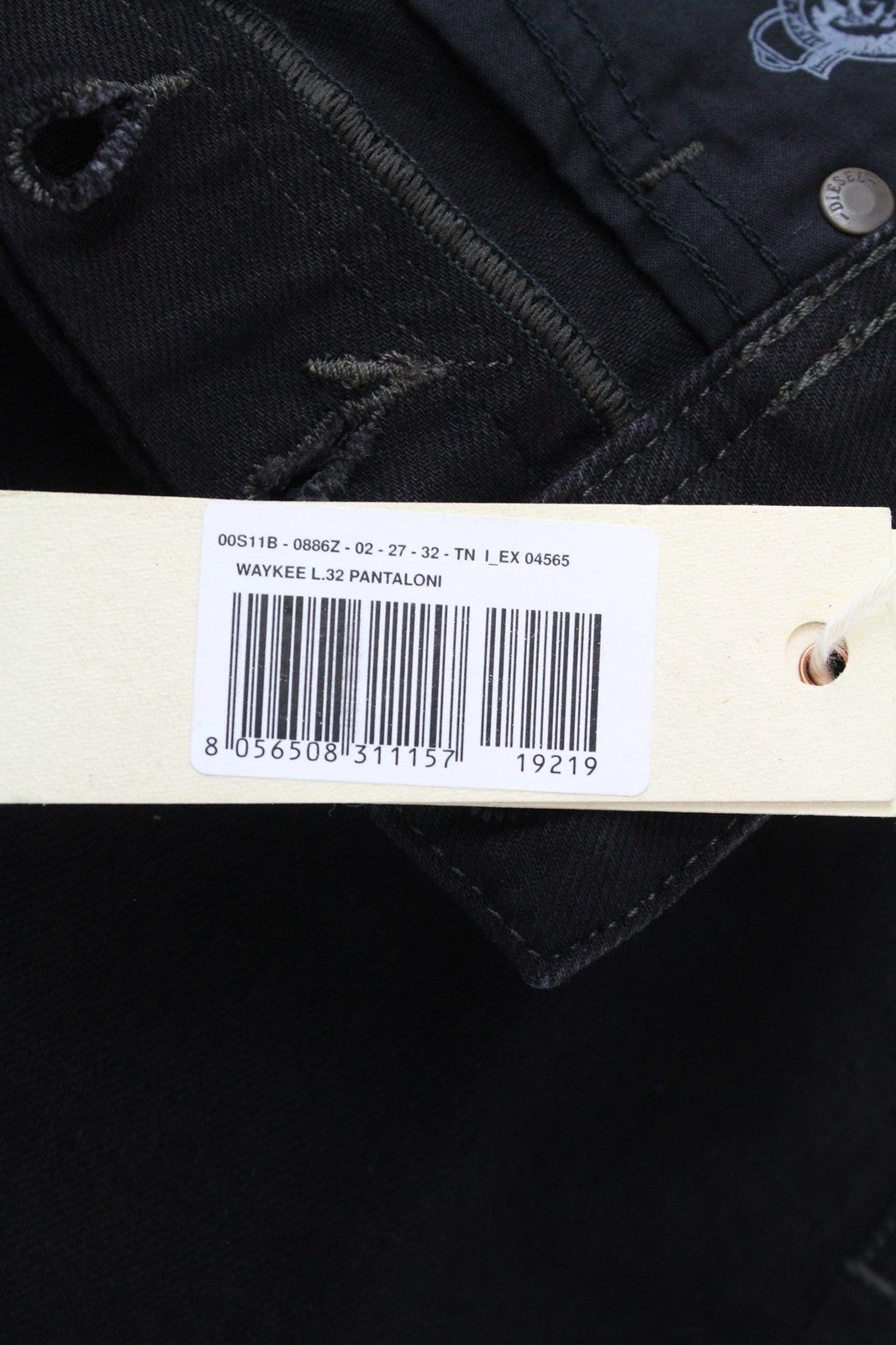 DIESEL Waykee 0886Z vyriški juodi tiesūs džinsai W27/L32 tamprūs su sagomis berniukams 