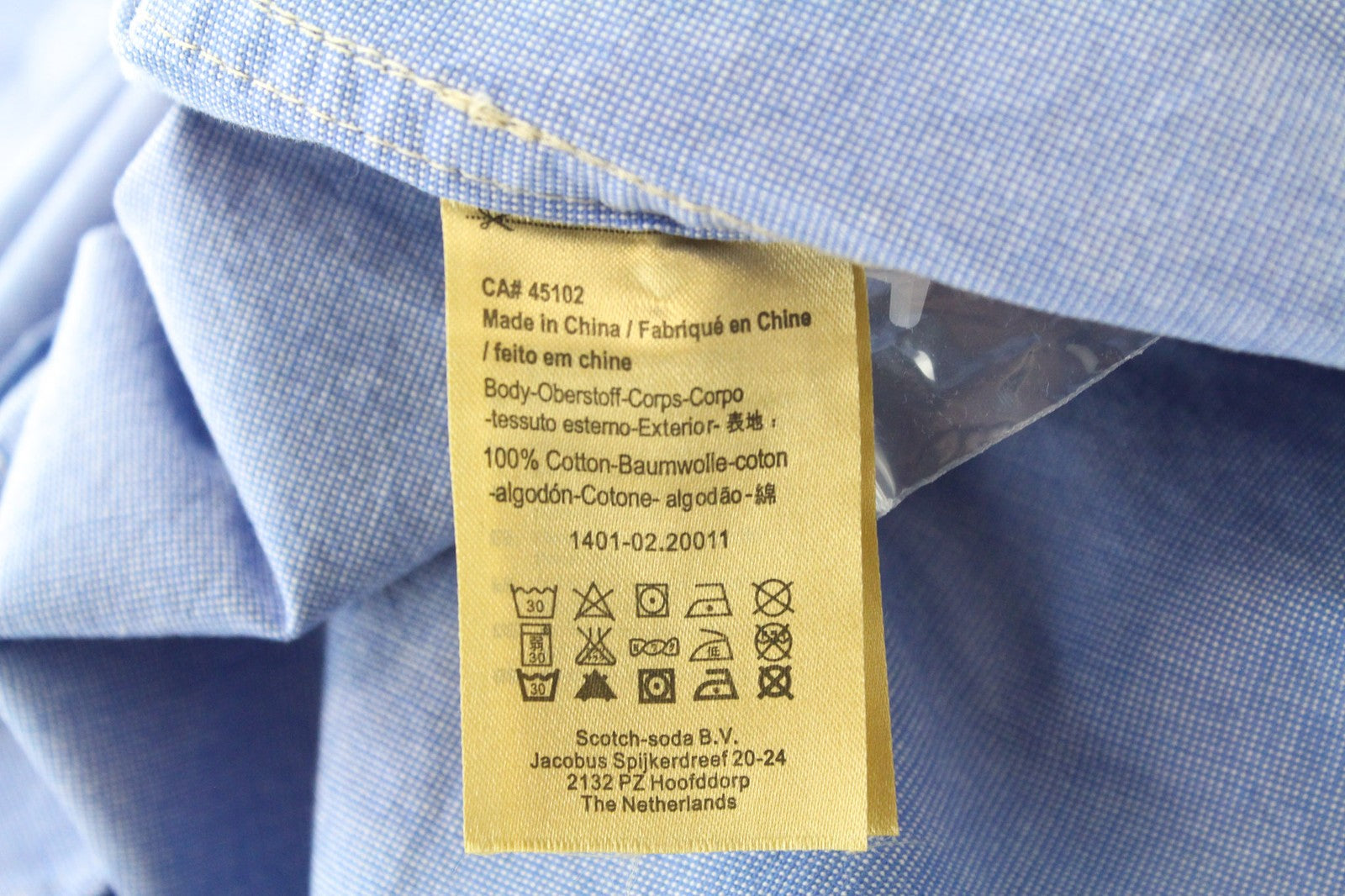 SCOTCH &amp; SODA vyriški mėlyni raštuoti melanžo medvilniniai marškiniai su dažytomis klasikinėmis sagomis M