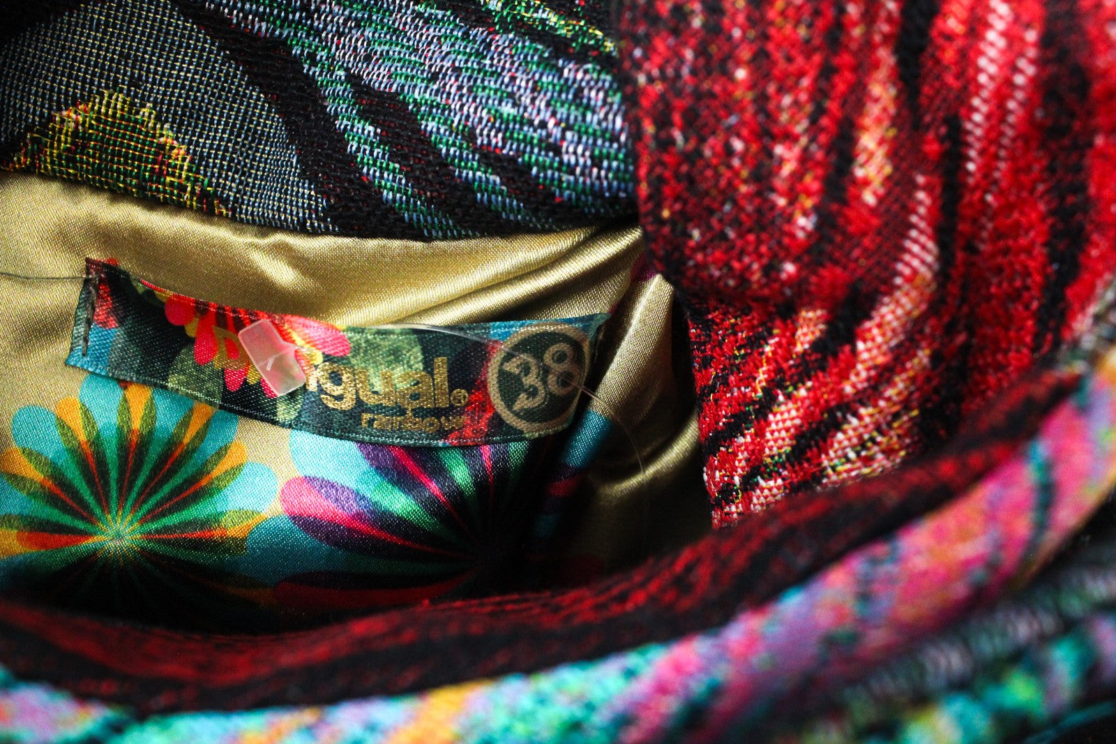 DESIGUAL Natalia moteriškas juodas vilnonis paltas, EU38, vidutinio ilgio, siuvinėtas dvigubas 