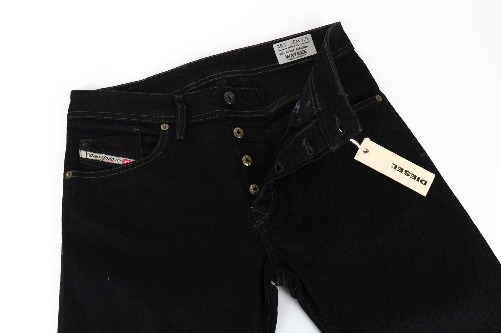 DIESEL Waykee 0886Z vyriški džinsai W27/L32 juodi, tiesaus kirpimo, tamprūs medvilniniai džinsai berniukams 