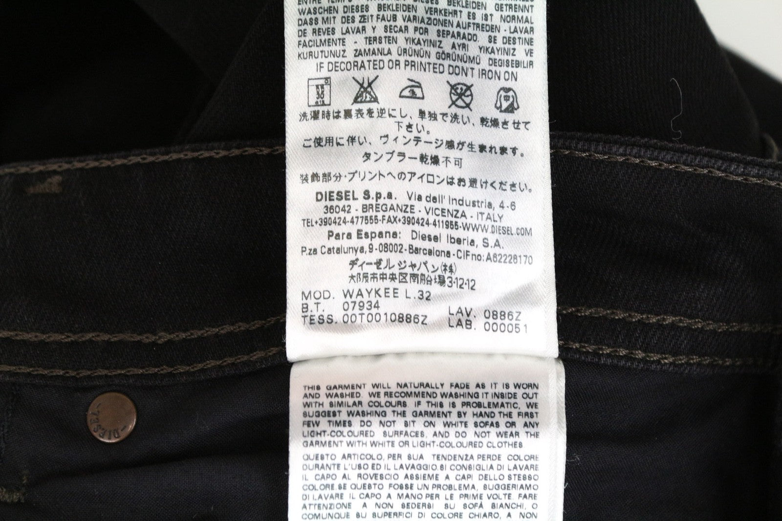 DIESEL Waykee 0886Z vyriški džinsai W27/L32 juodi, tiesaus kirpimo, tamprūs medvilniniai džinsai berniukams 